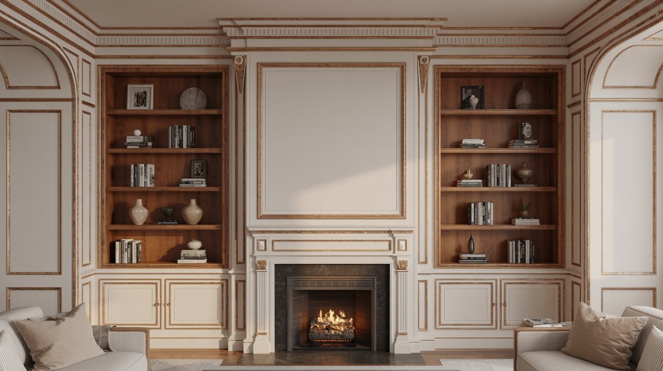 Built Ins Around Fireplace with Crown Molding