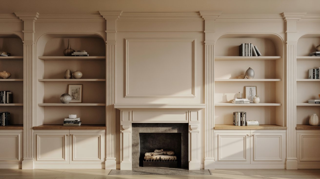 Built Ins Around Fireplace with Decorative Columns