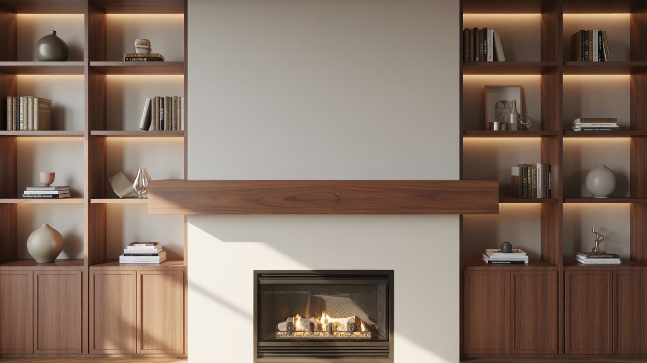 Built Ins Around Fireplace with Floating Mantel