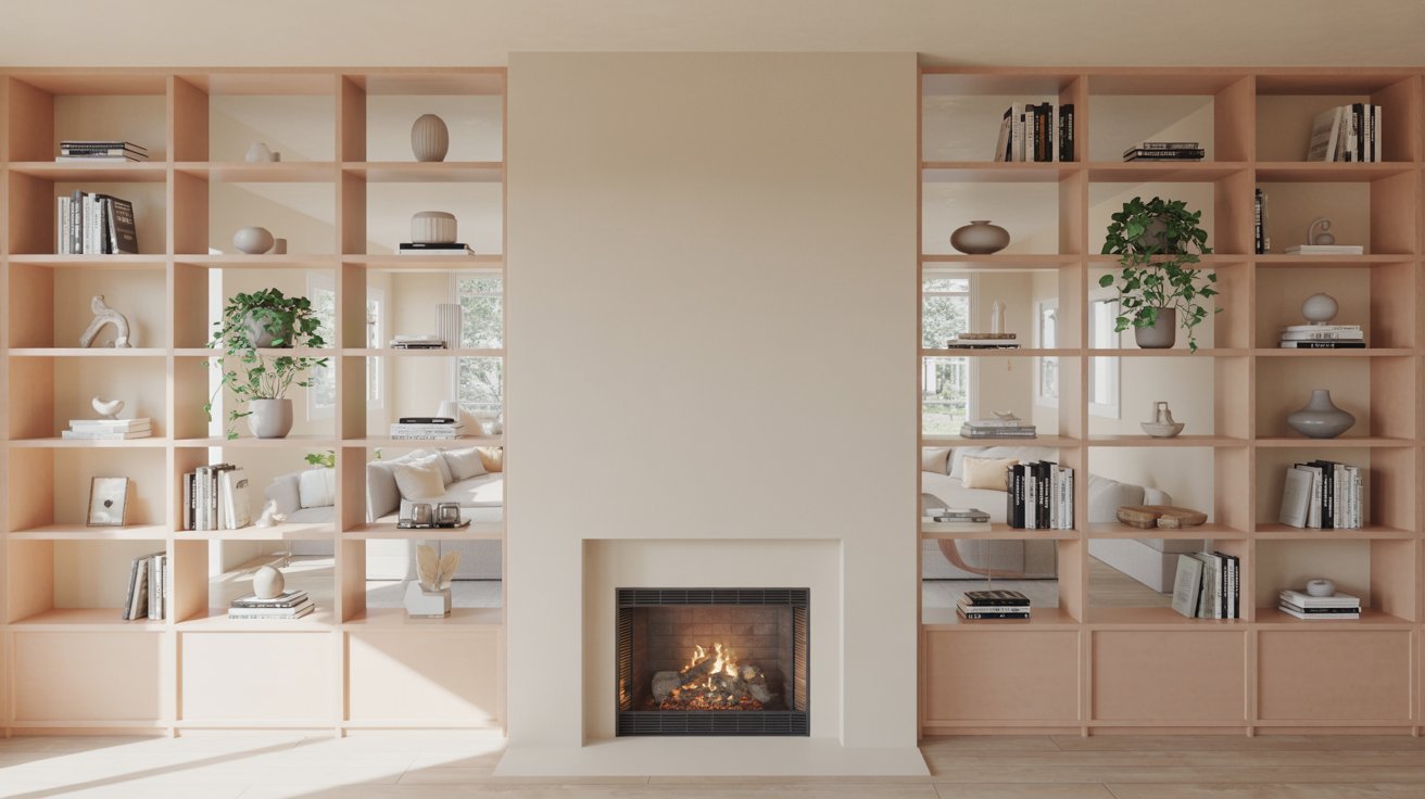 Built Ins Around Fireplace with Open Shelving Only