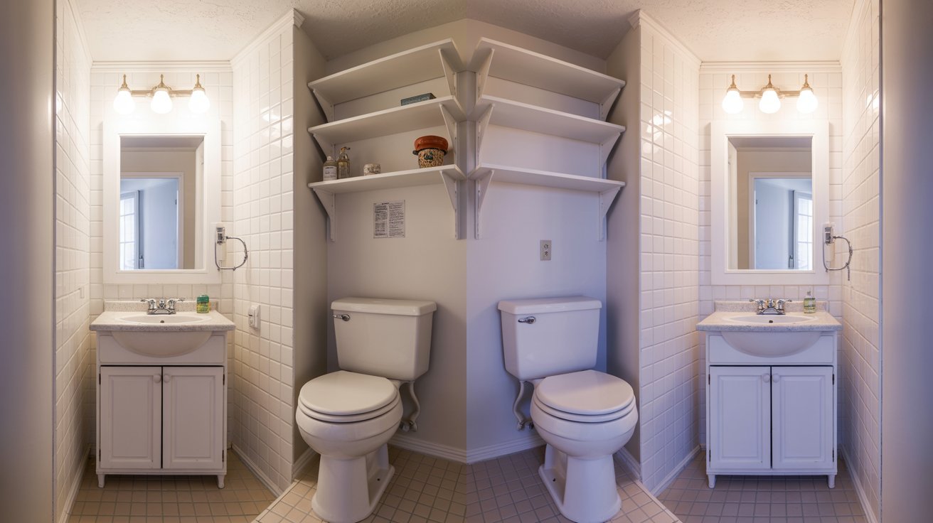 A bathroom featuring a shower, sink, and toilet, designed for functional and efficient use.
