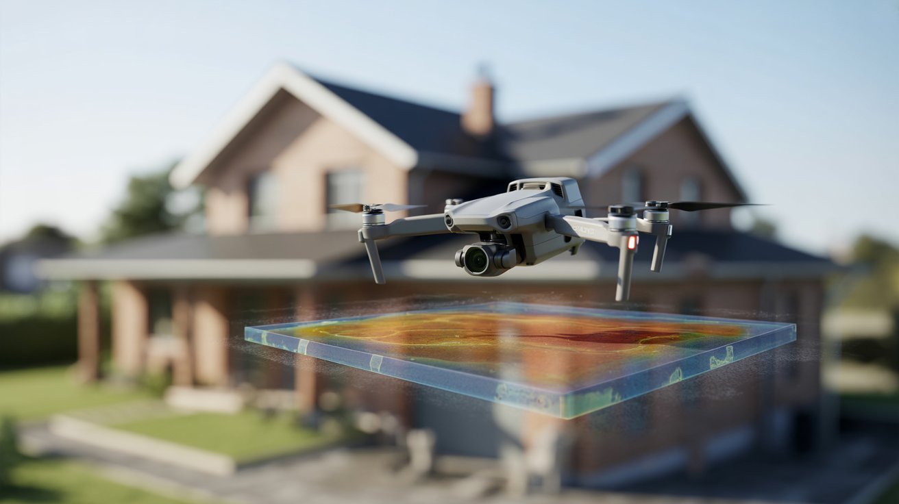  Drones inspecting homes for fire hazards, showcasing advanced technology in safety assessments.