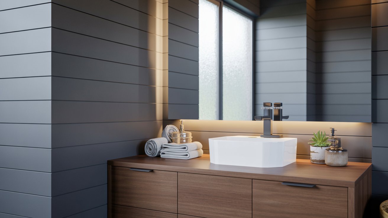 Grey Shiplap with Floating Vanity