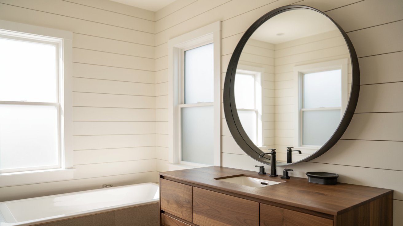 Shiplap with a Large Mirror