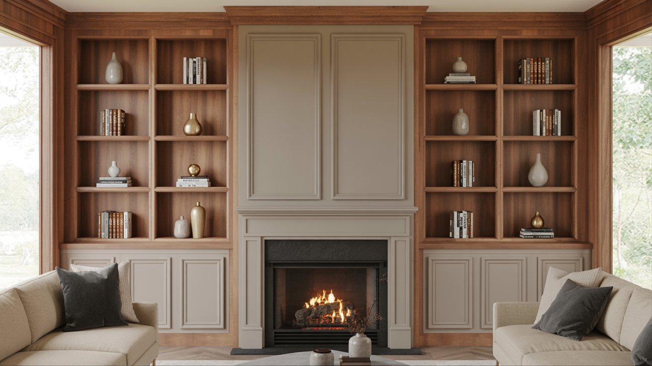 Transitional Built Ins Around Fireplace for Mixed Styles