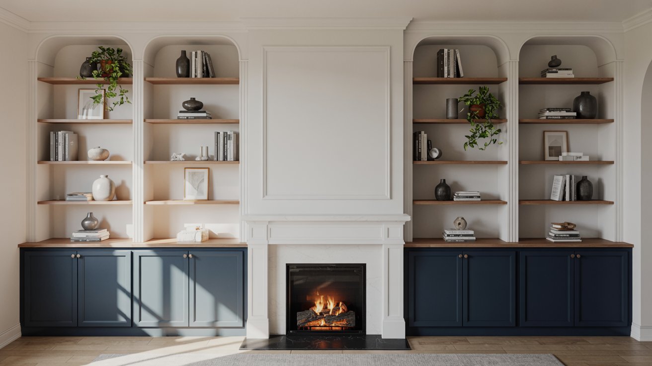 Two-Tone Built Ins Around Fireplace