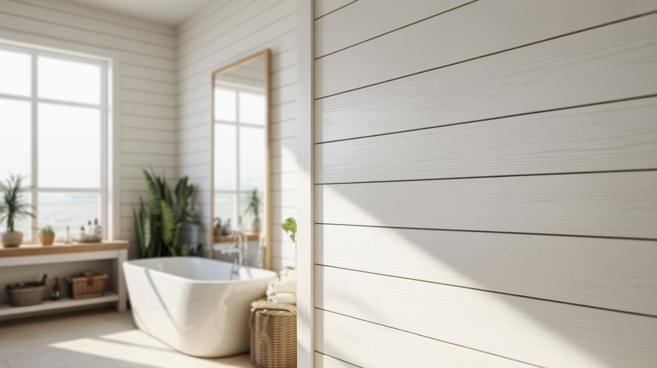 A minimalist bathroom with white walls and a classic bathtub, highlighting simplicity and elegance.