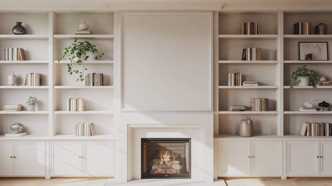 White Built Ins Around Fireplace for a Clean Look