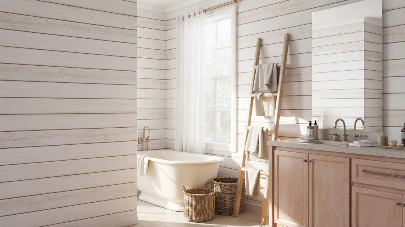 Whitewashed Shiplap Bathroom