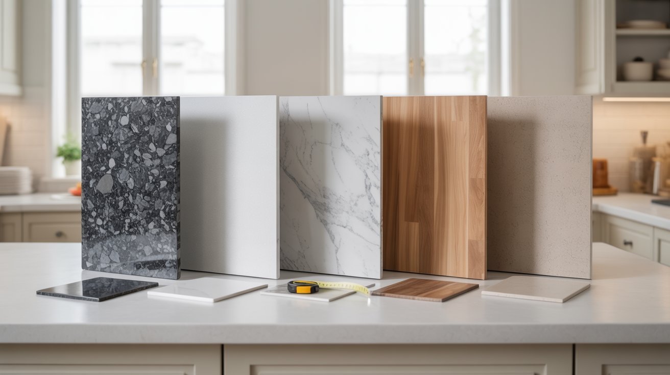 A display of various kitchen cabinets in multiple colors showcasing different styles and finishes.