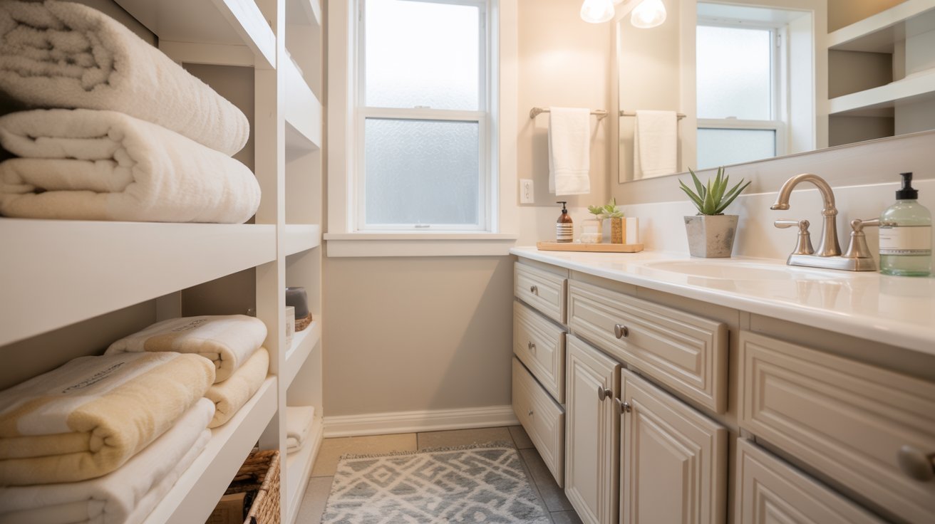 A bathroom featuring a sink, toilet, and a towel rack on the wall.