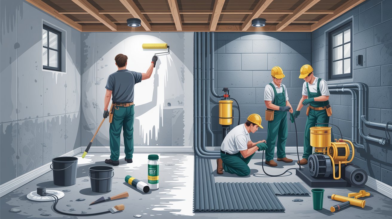 A group of men collaborating on construction work at a residential house, focused on various tasks.