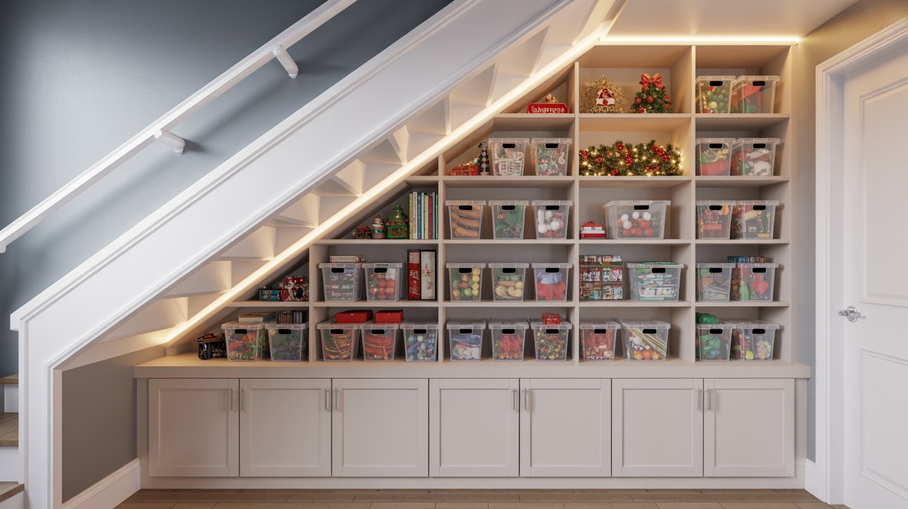 Creative unders stairs storage solutions for maximizing space in a small home.