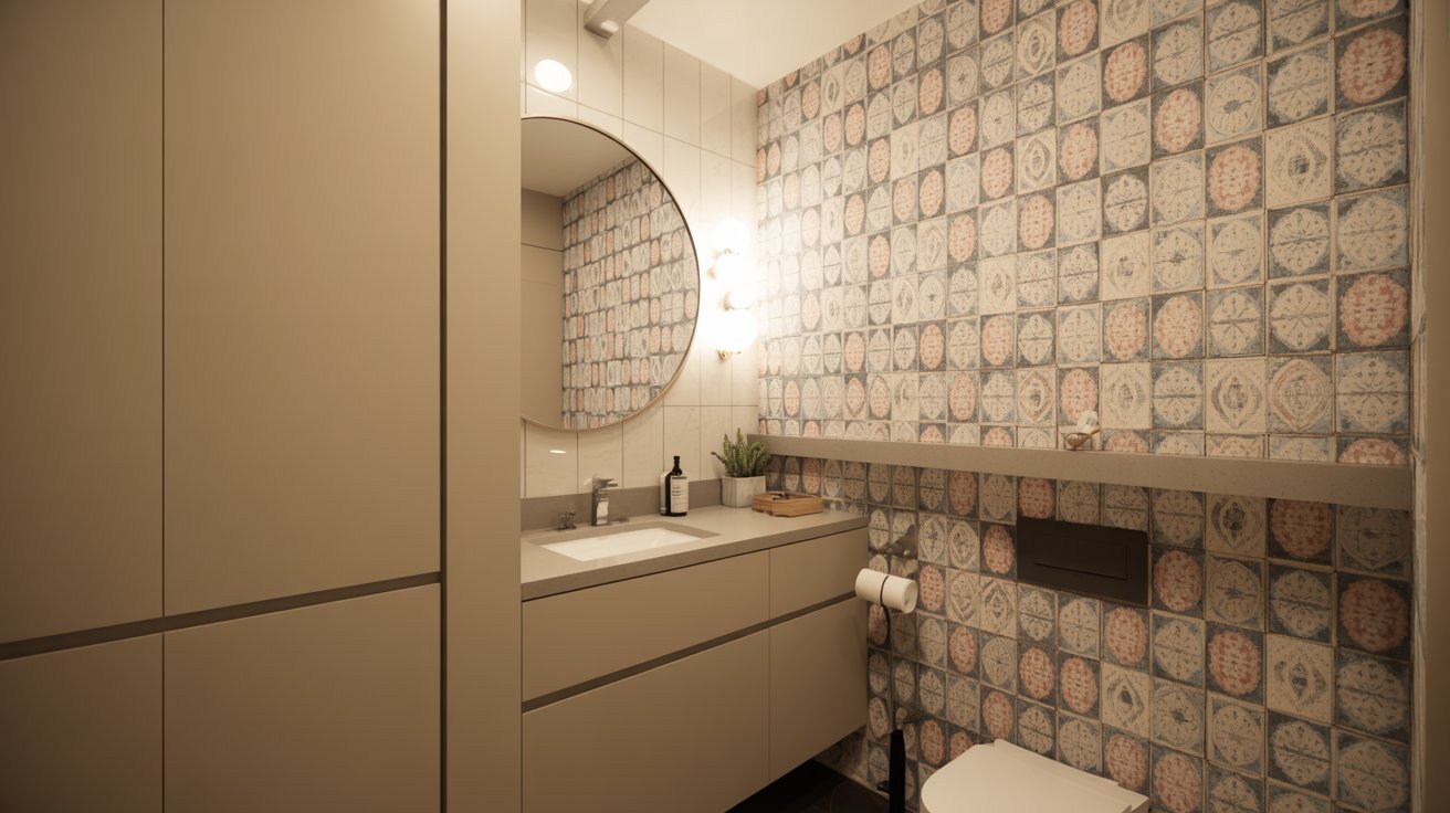 A clean bathroom featuring a white toilet and a modern sink against a neutral wall.