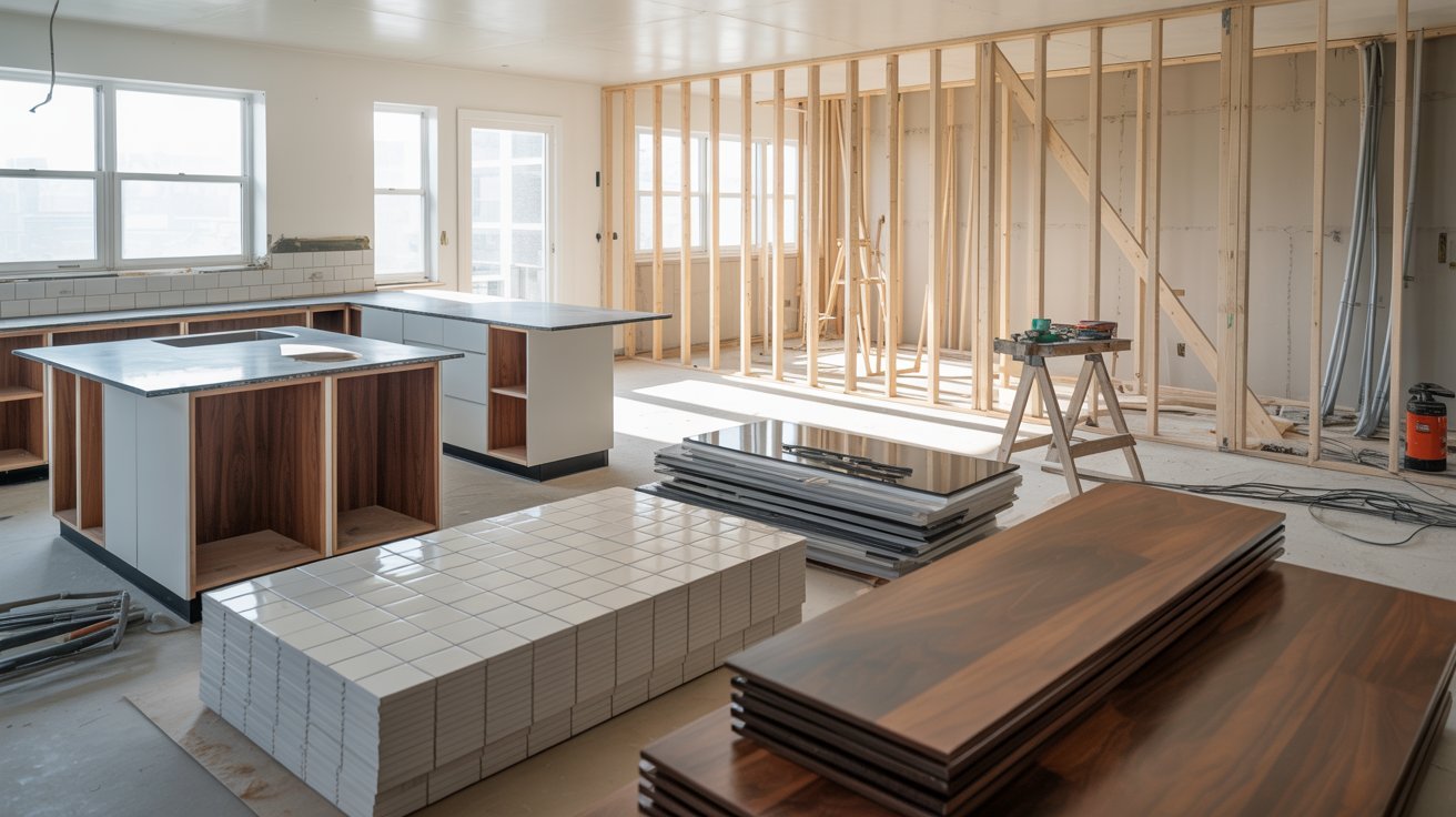 A kitchen featuring wooden framing and cabinets, showcasing a warm and inviting design.