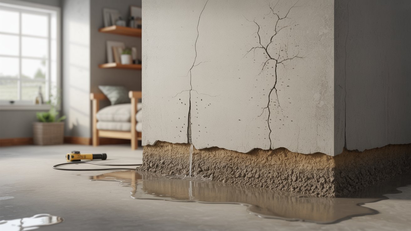 A room featuring a concrete floor and a visible hole in the wall, suggesting potential damage or renovation.