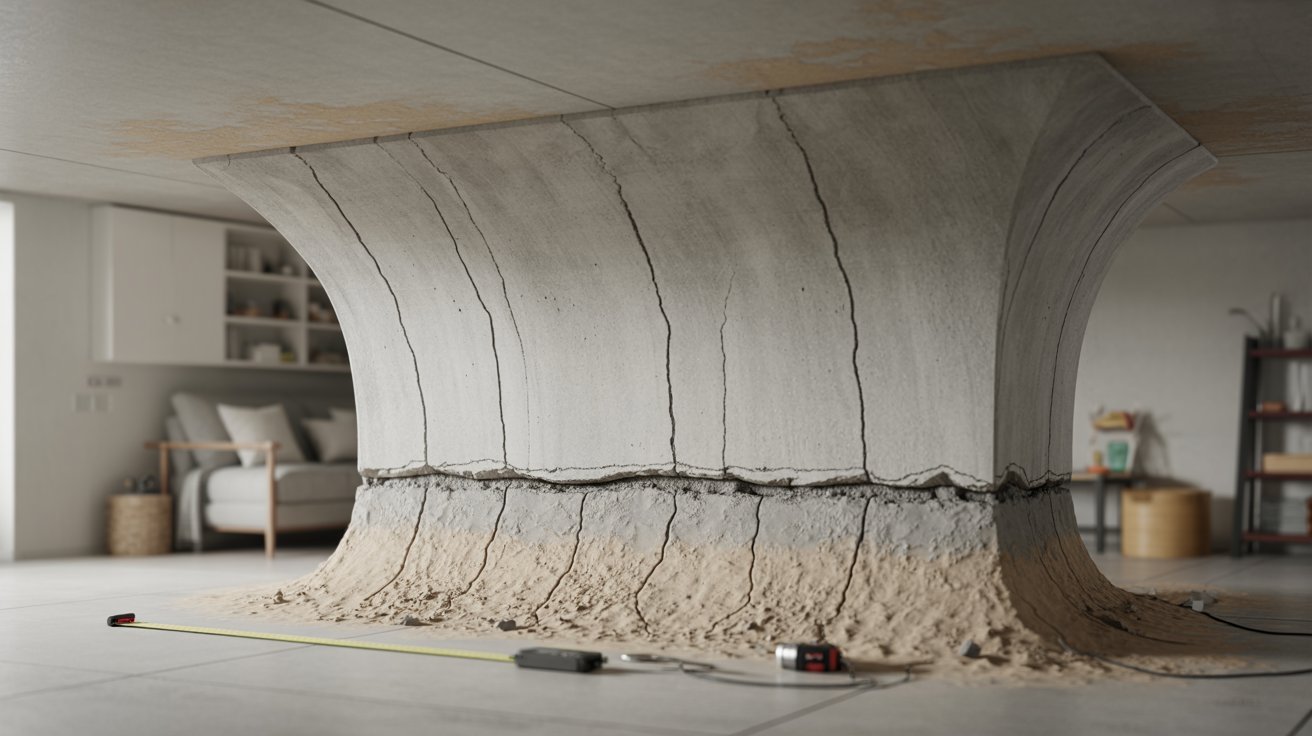 A concrete wall featuring a noticeable hole, revealing the interior behind it.