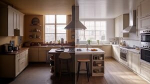 Kitchen Before and After Remodel With Island Addition