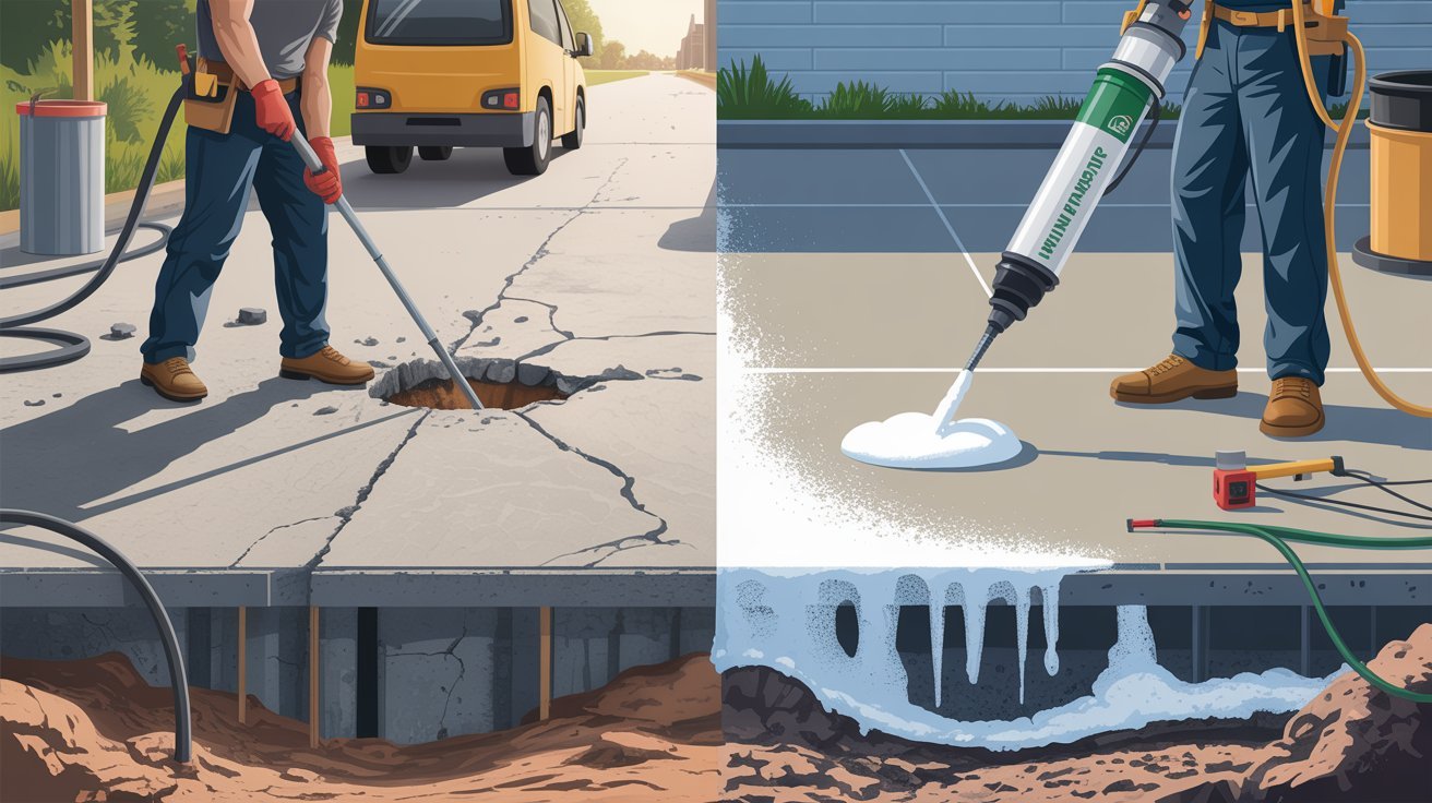 A man uses a spray gun to clean a sidewalk, demonstrating effective outdoor cleaning techniques.