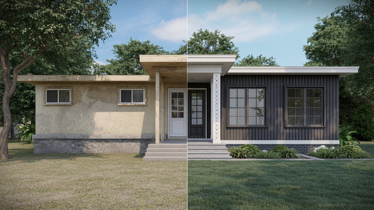 A side view of a house featuring a welcoming front porch and well-maintained exterior.