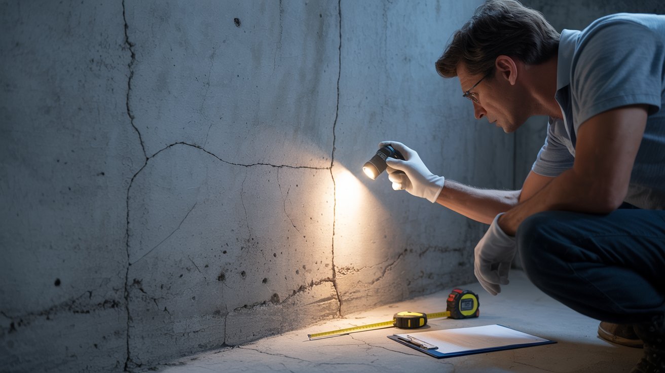 A man is applying finishing touches to a concrete wall, focused on his work with tools in hand.