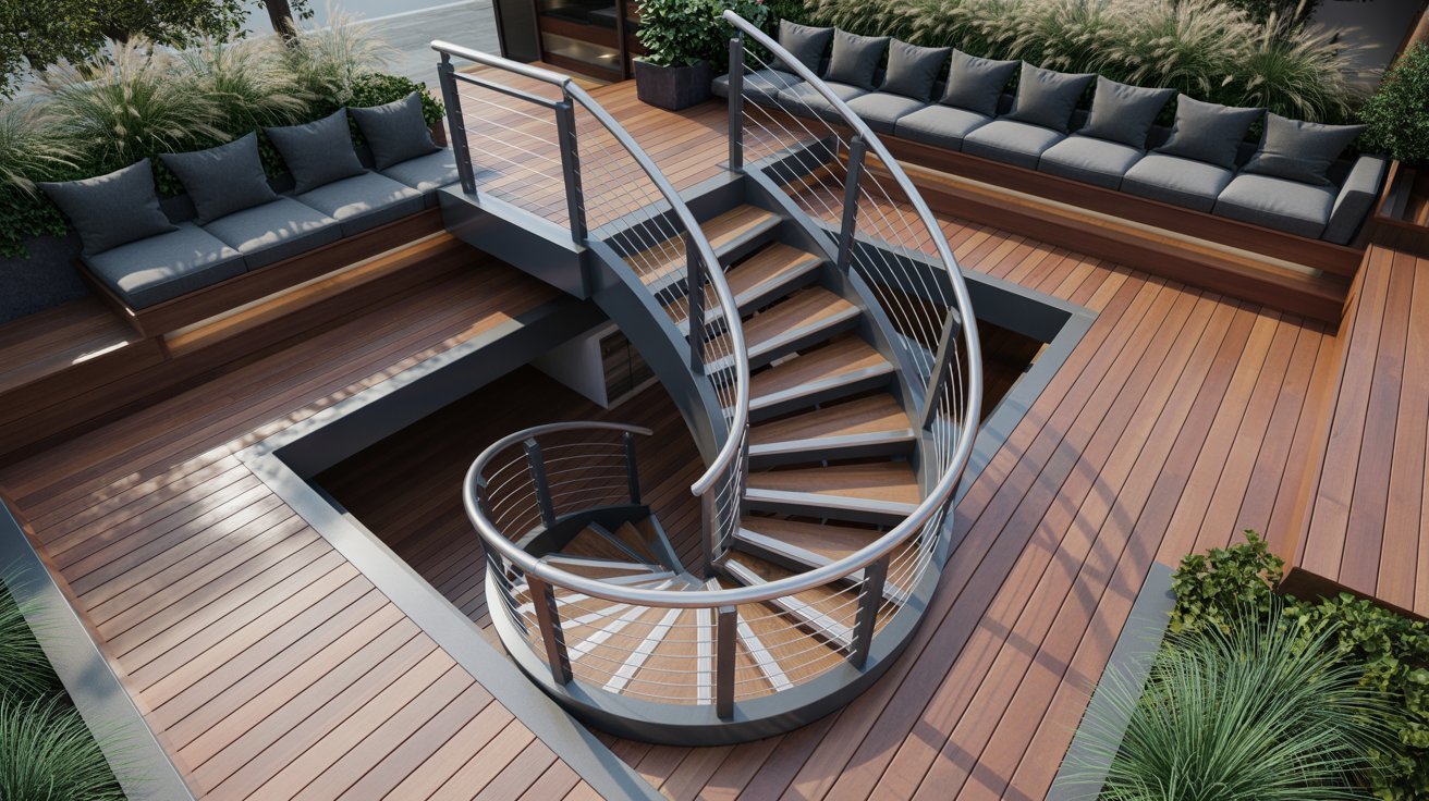 Space-Saving Spiral Staircase Deck
