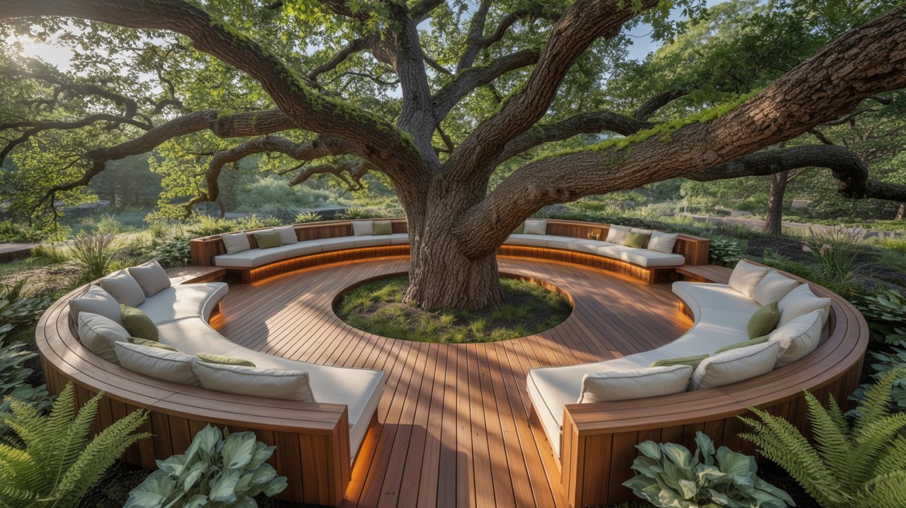 Deck Built Around a Tree for Natural Integration
